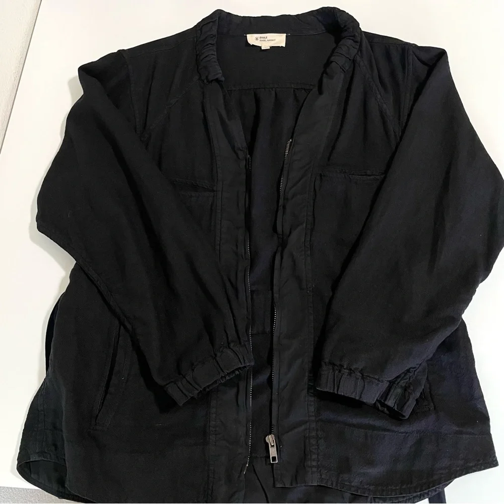 Isabel Marant Etoile Linen Blend Utility Jacket Zip Front Belted Black 6 Medium - Picture 9 of 13